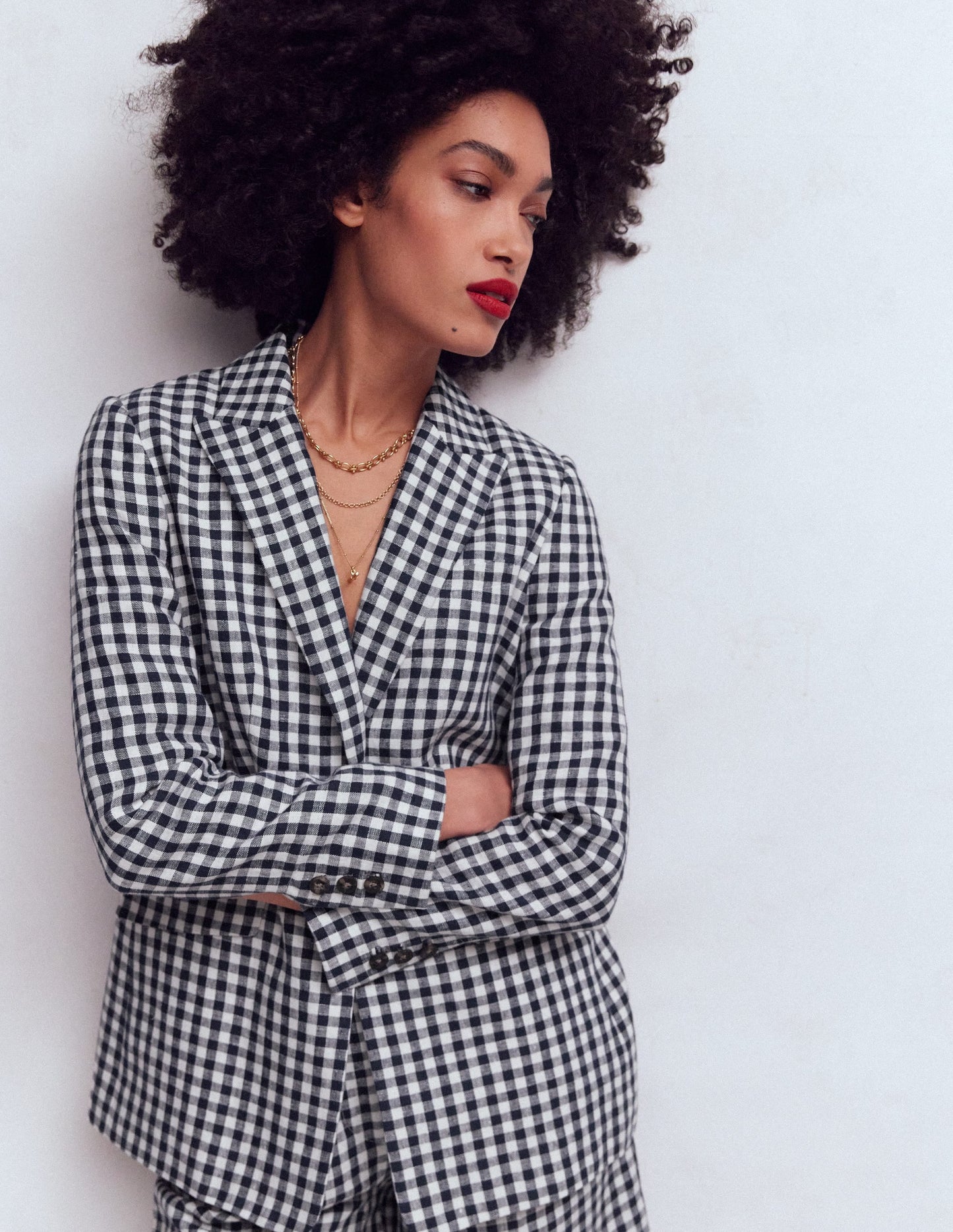 Woodbridge Linen Blazer-Navy, Ivory Gingham