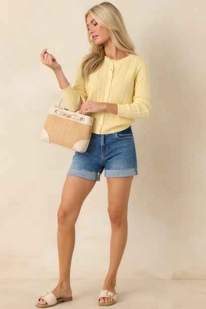 Hello Sunshine Butter Yellow Pointelle Knit Cardigan