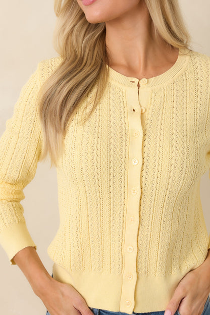 Hello Sunshine Butter Yellow Pointelle Knit Cardigan