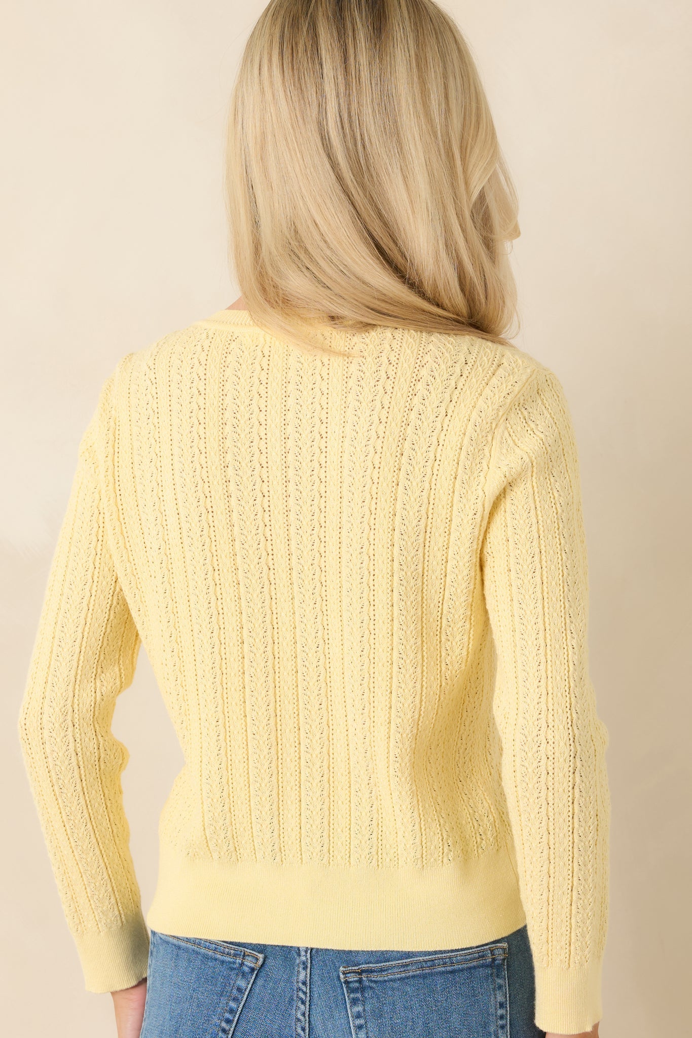 Hello Sunshine Butter Yellow Pointelle Knit Cardigan