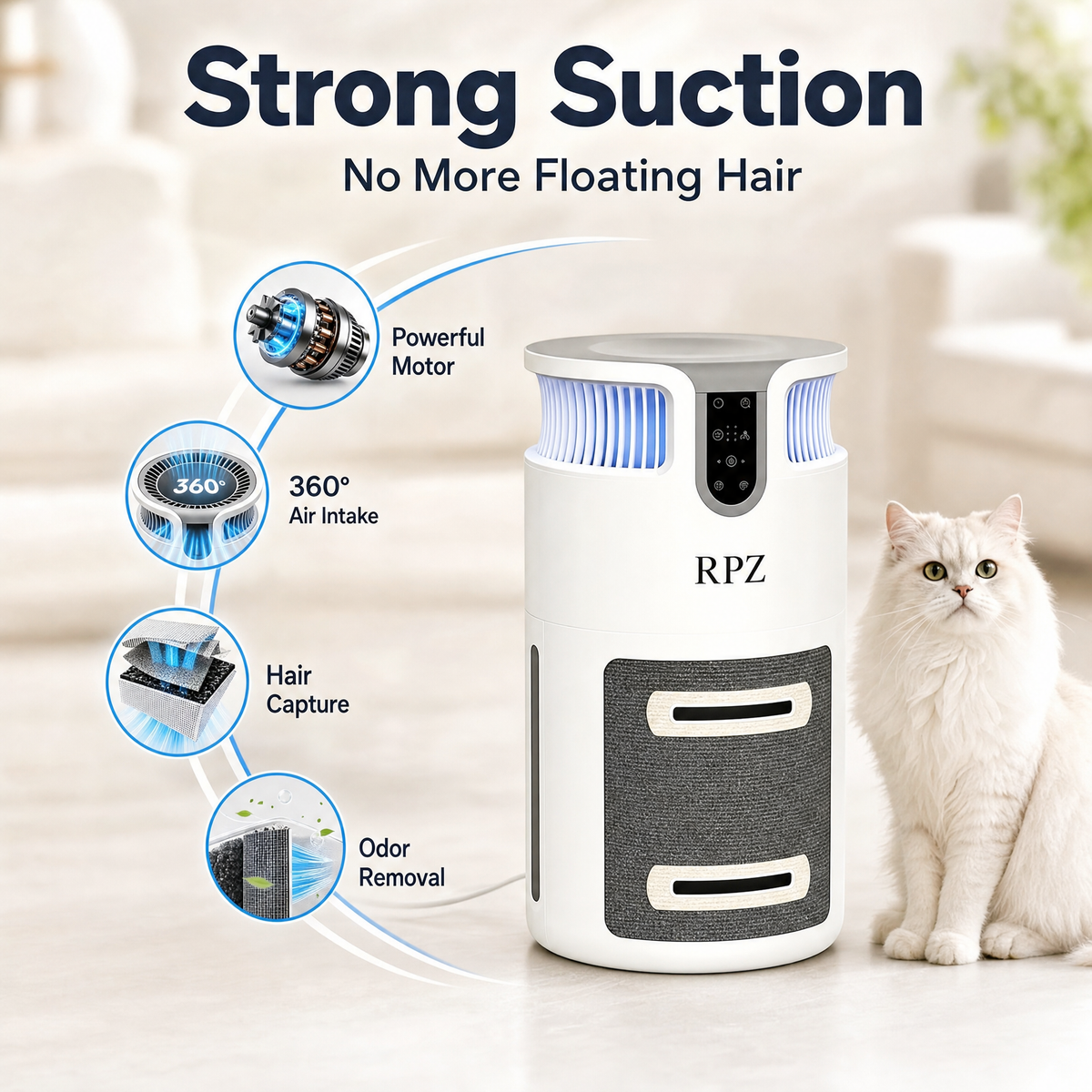 Smart Air Purifier for Pets – HEPA Filtration, Pet Hair & Odor Control, 2,200 Sq. Ft. Coverage, Quiet Operation & Built-In Cat Scratcher
