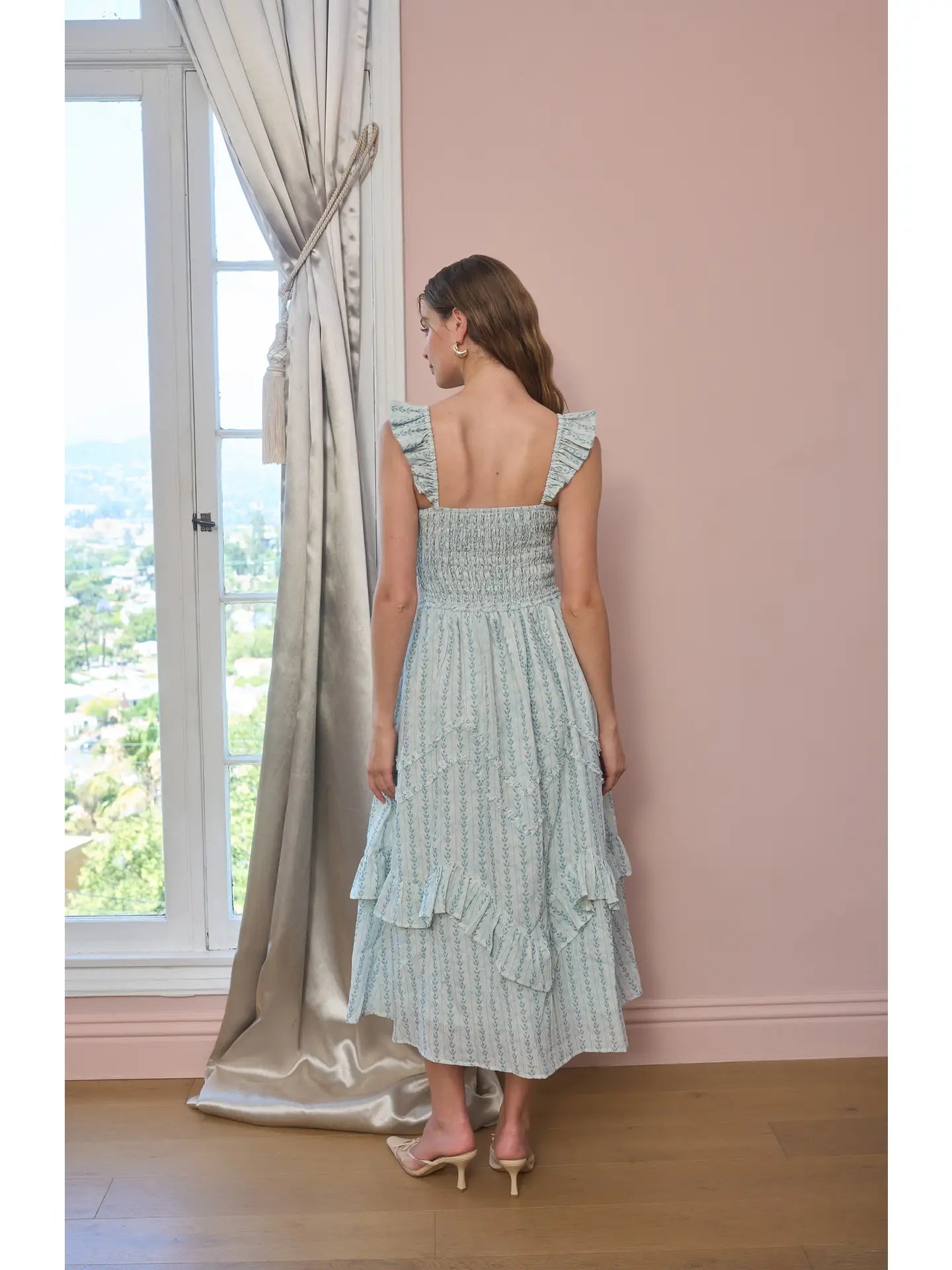 Smocked Ruffle Strap Midi Dress