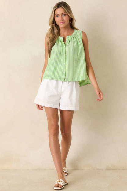 Prosperina Mara Lime Green Stripe Sleeveless Blouse