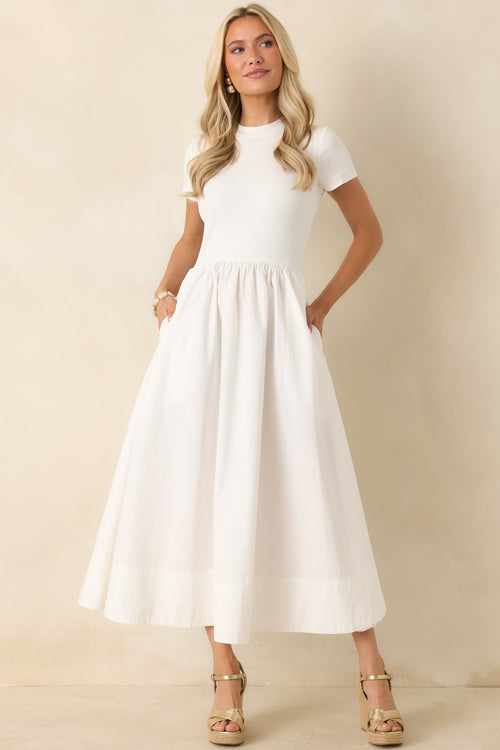 Prosperina Aria White Cotton Short Sleeve Midi Dress
