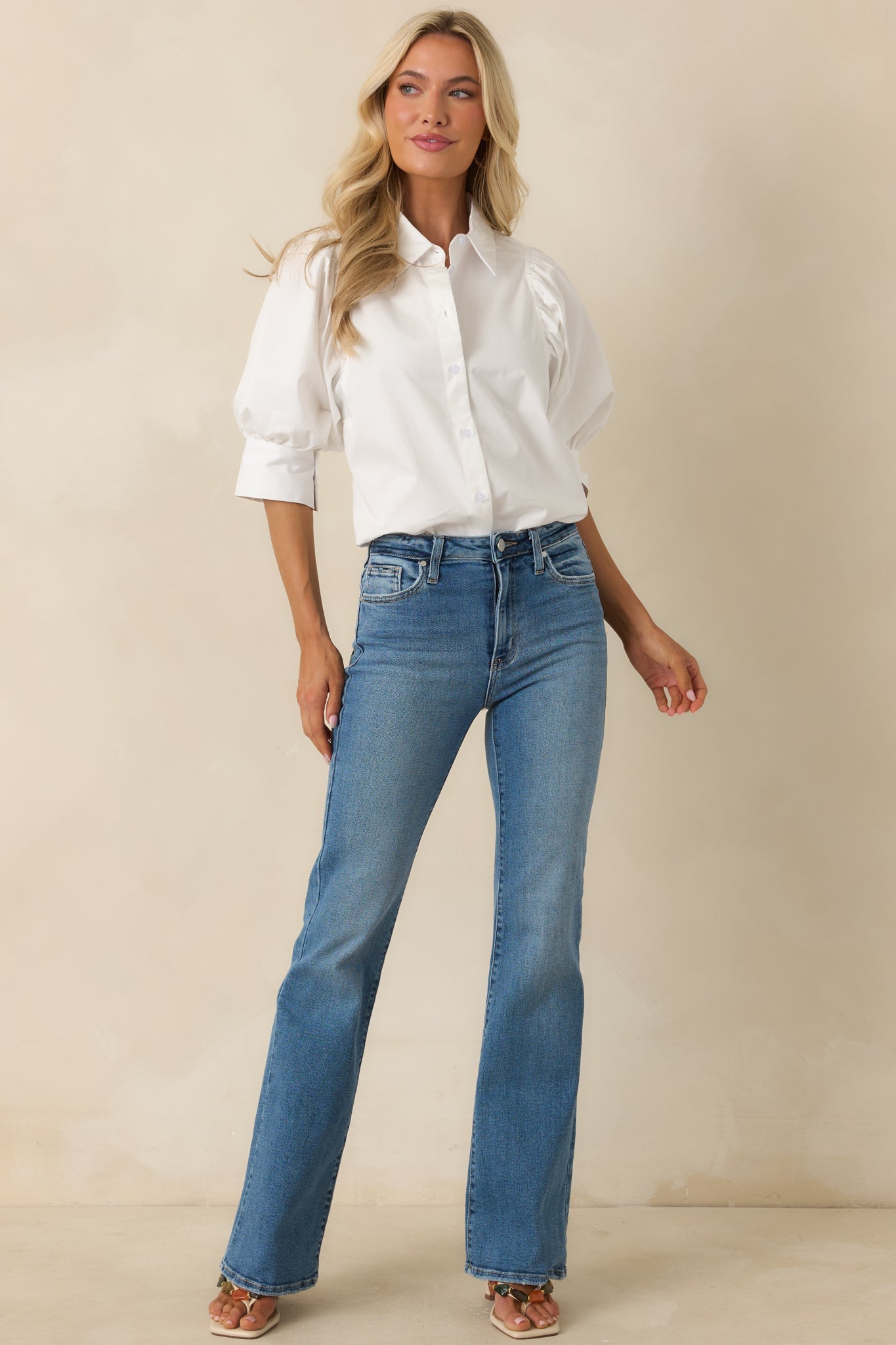Like Second Nature Medium Wash Cotton Denim Flared Jeans