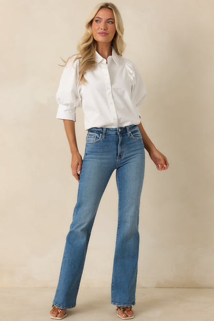Like Second Nature Medium Wash Cotton Denim Flared Jeans