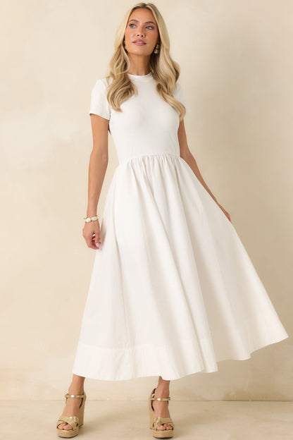 Prosperina Aria White Cotton Short Sleeve Midi Dress