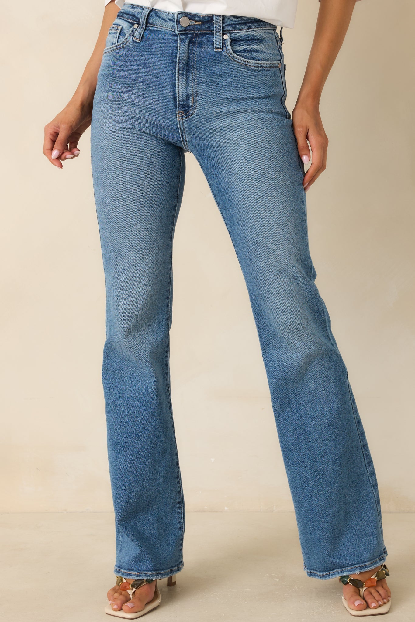 Like Second Nature Medium Wash Cotton Denim Flared Jeans