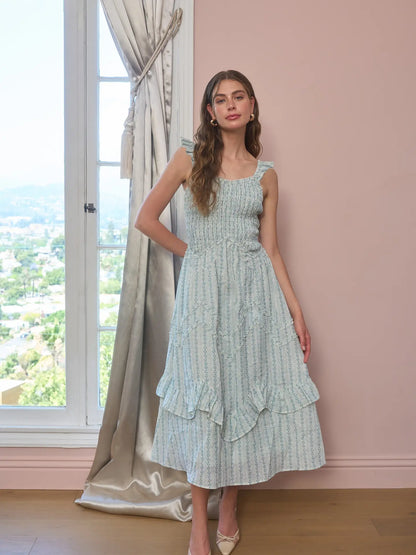 Smocked Ruffle Strap Midi Dress