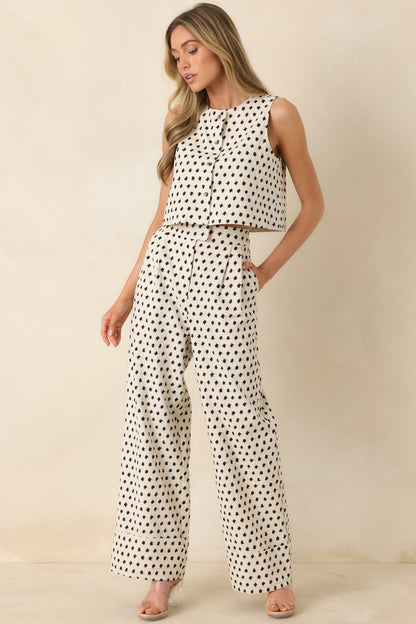 FRNCH Isolde Ivory & Black Cotton Linen Trousers