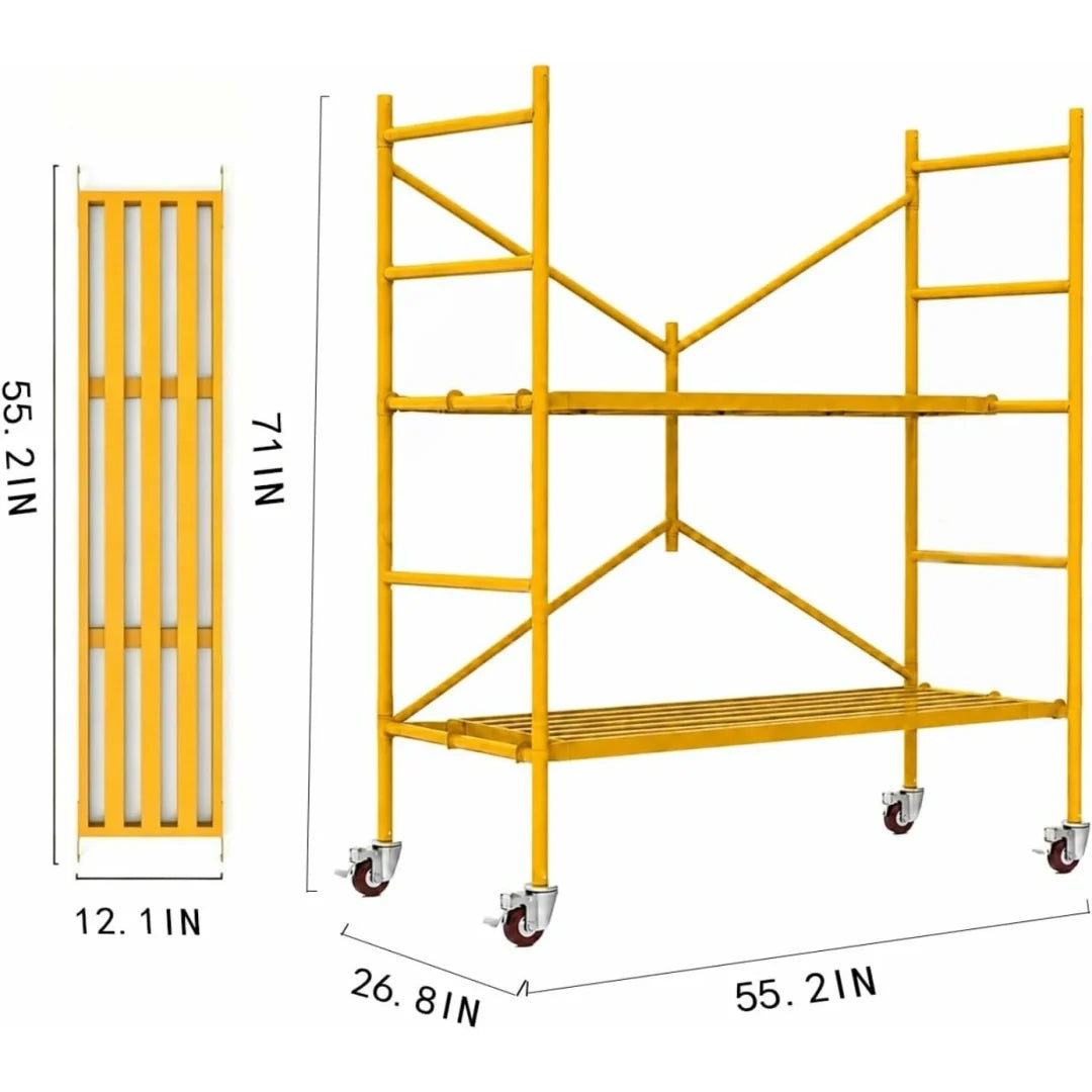 Portable Steel Scaffolding Built with Lockable 4-inch Casters and Reinforced Working Platform.800 lbs Weight Capacity.