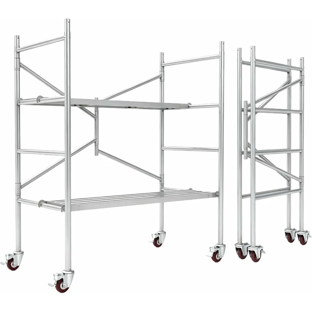 Portable Steel Scaffolding Built with Lockable 4-inch Casters and Reinforced Working Platform.800 lbs Weight Capacity.