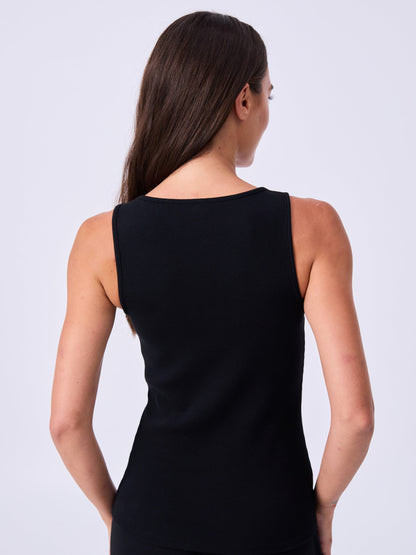 V neck Rib Tank - Black