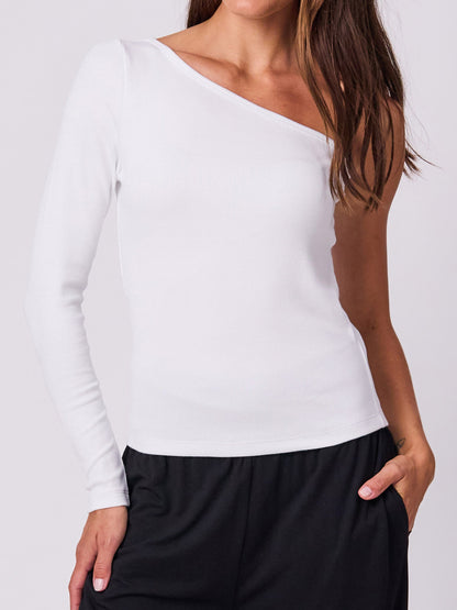 Asymmetric Organic Cotton Long Sleeve  - White