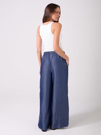 Denim Tencel Palazzo Pant - Dark Denim