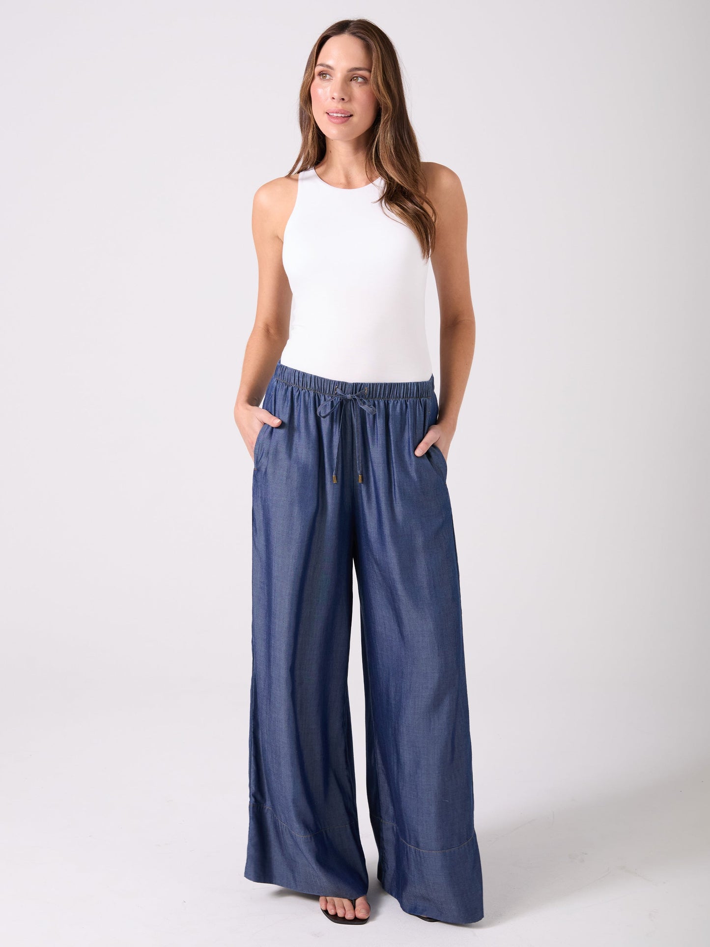 Denim Tencel Palazzo Pant - Dark Denim