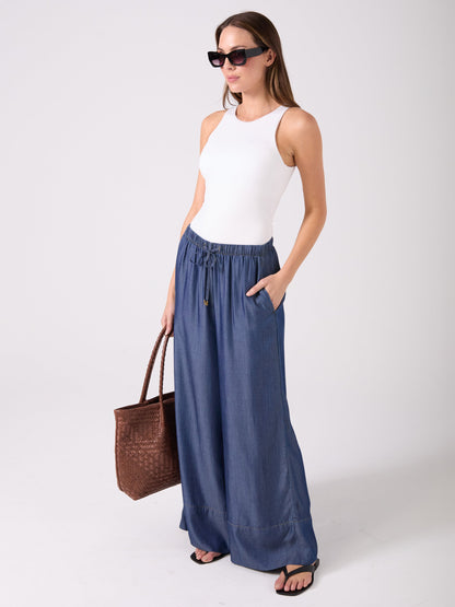 Denim Tencel Palazzo Pant - Dark Denim