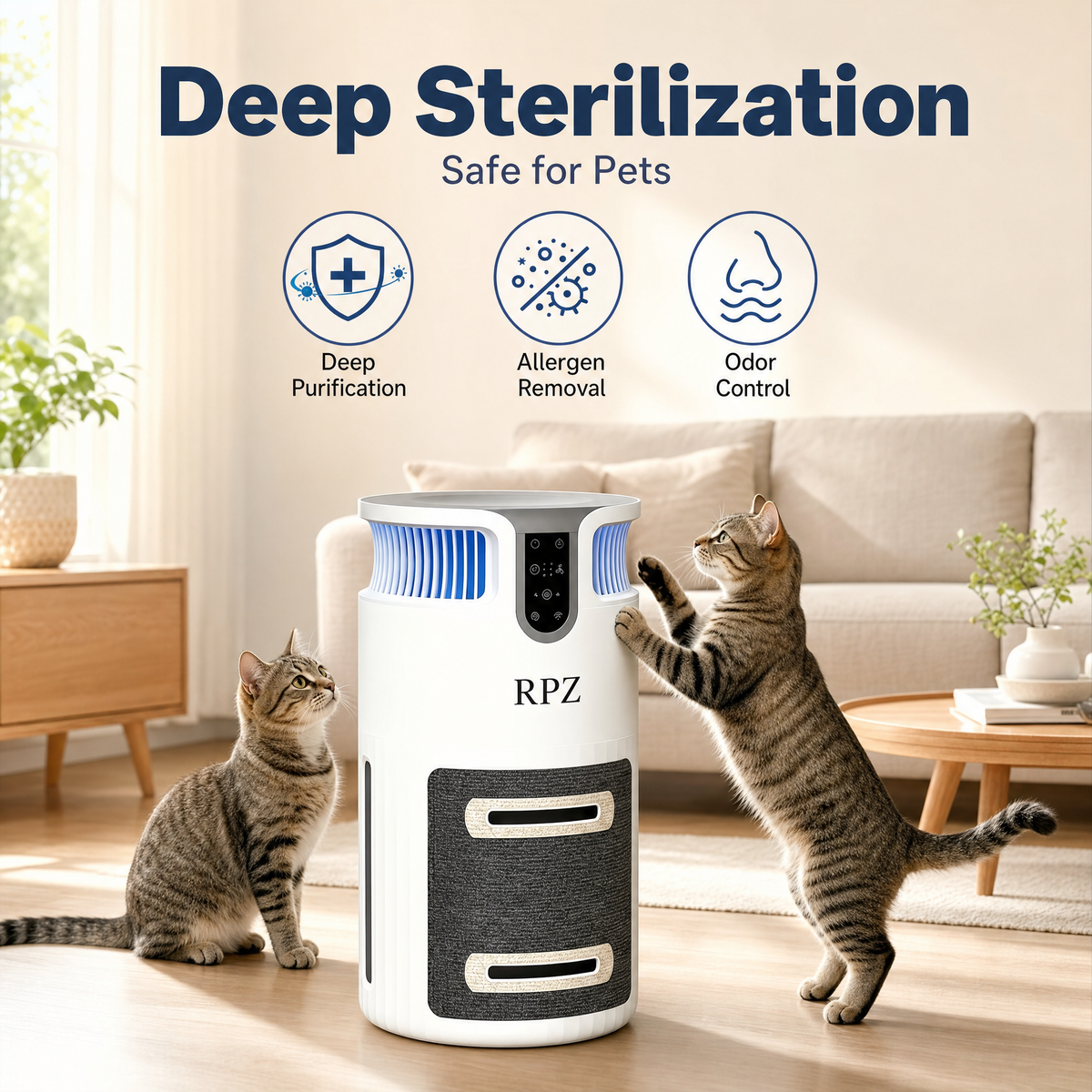 Smart Air Purifier for Pets – HEPA Filtration, Pet Hair & Odor Control, 2,200 Sq. Ft. Coverage, Quiet Operation & Built-In Cat Scratcher