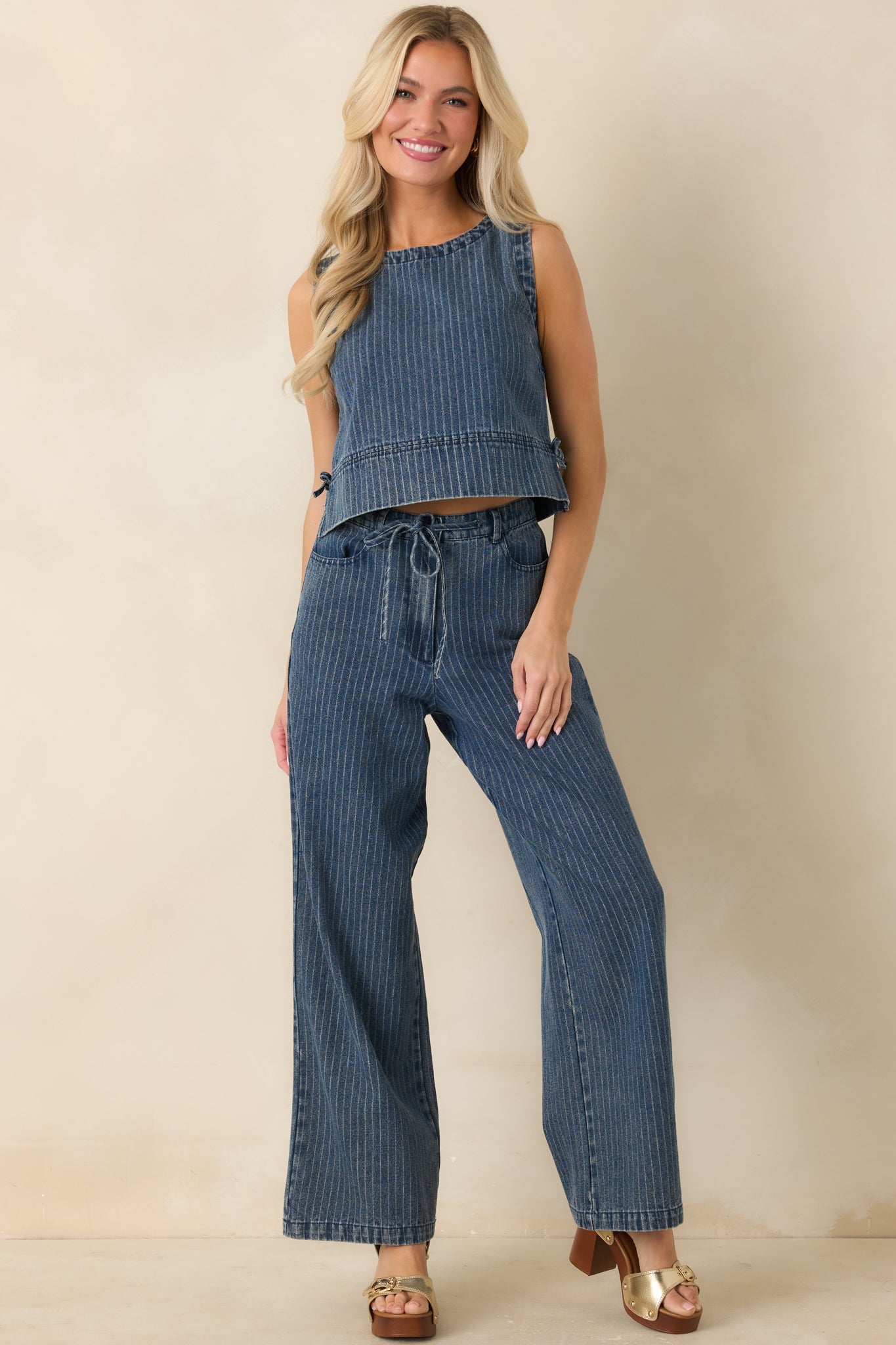 The County Line Indigo Stripe Cotton Denim Tank