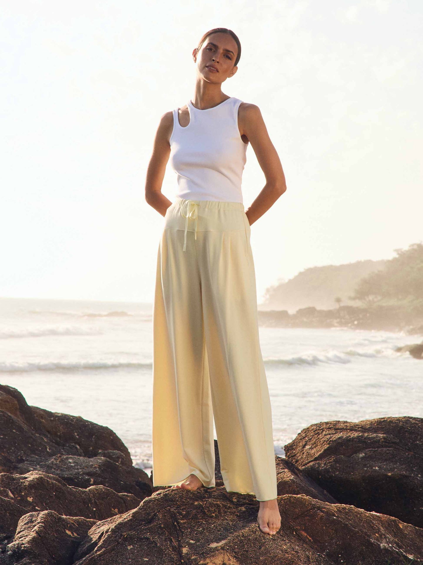 Cut Out Rib Tank - White