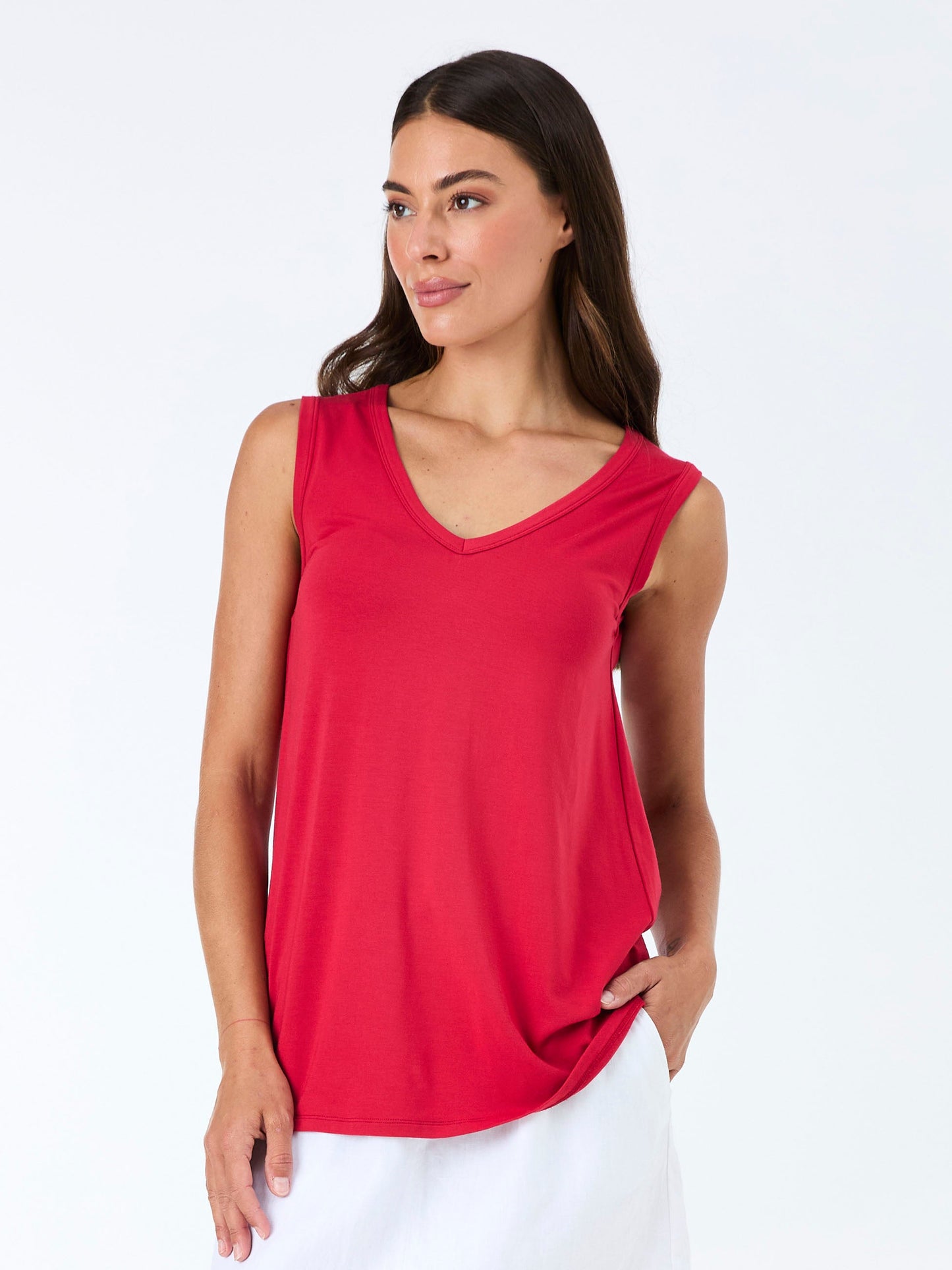 V Neck Swing Top - Cherry