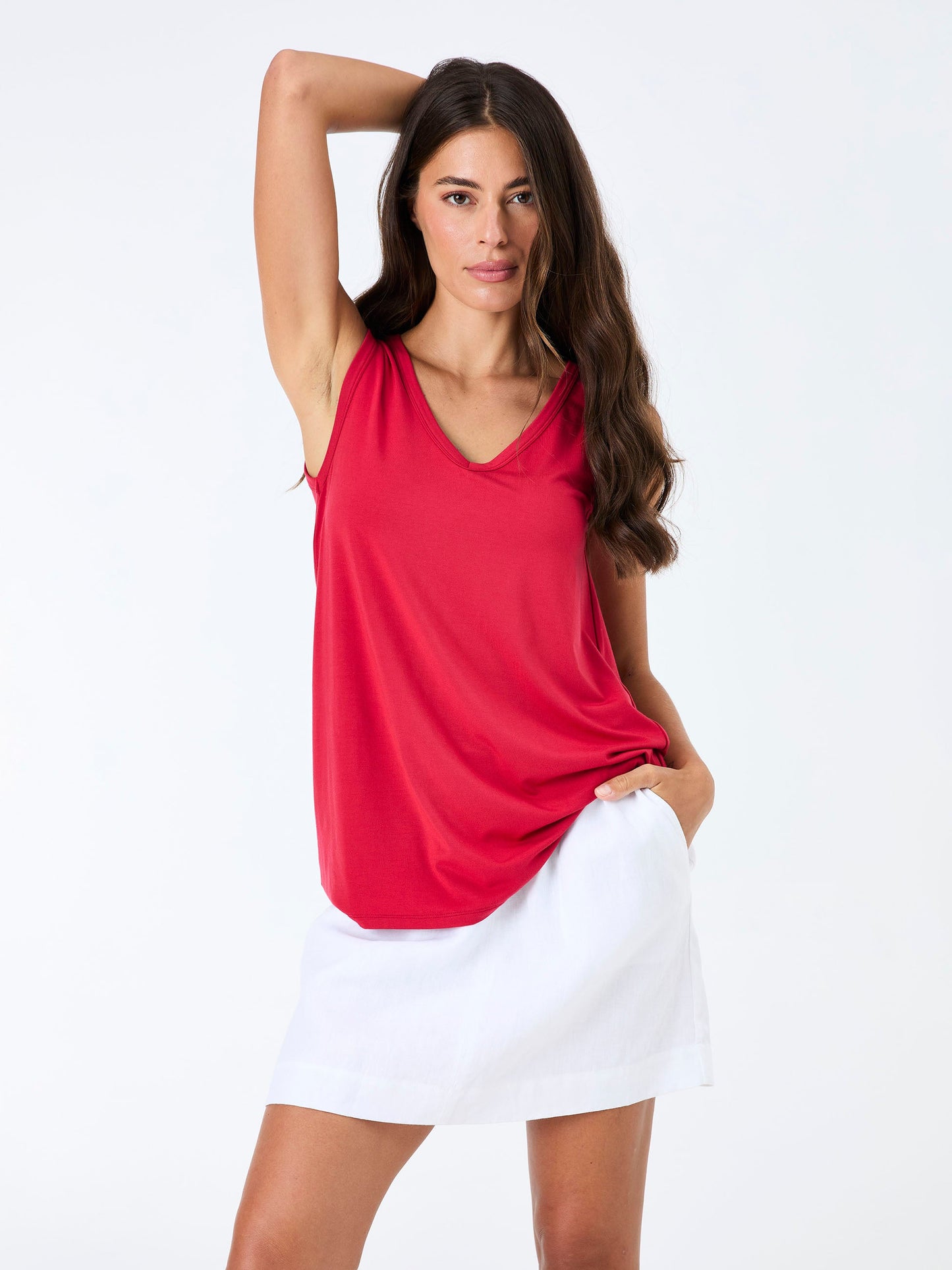 V Neck Swing Top - Cherry