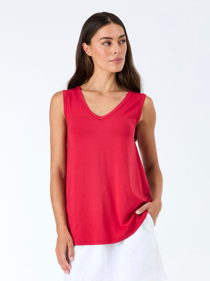 V Neck Swing Top - Cherry