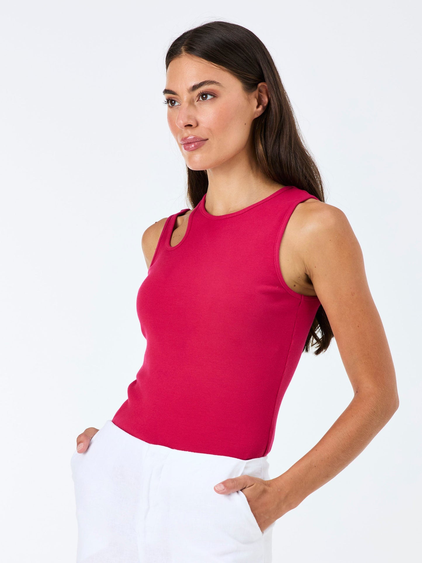 Cut Out Rib Tank - Cerise