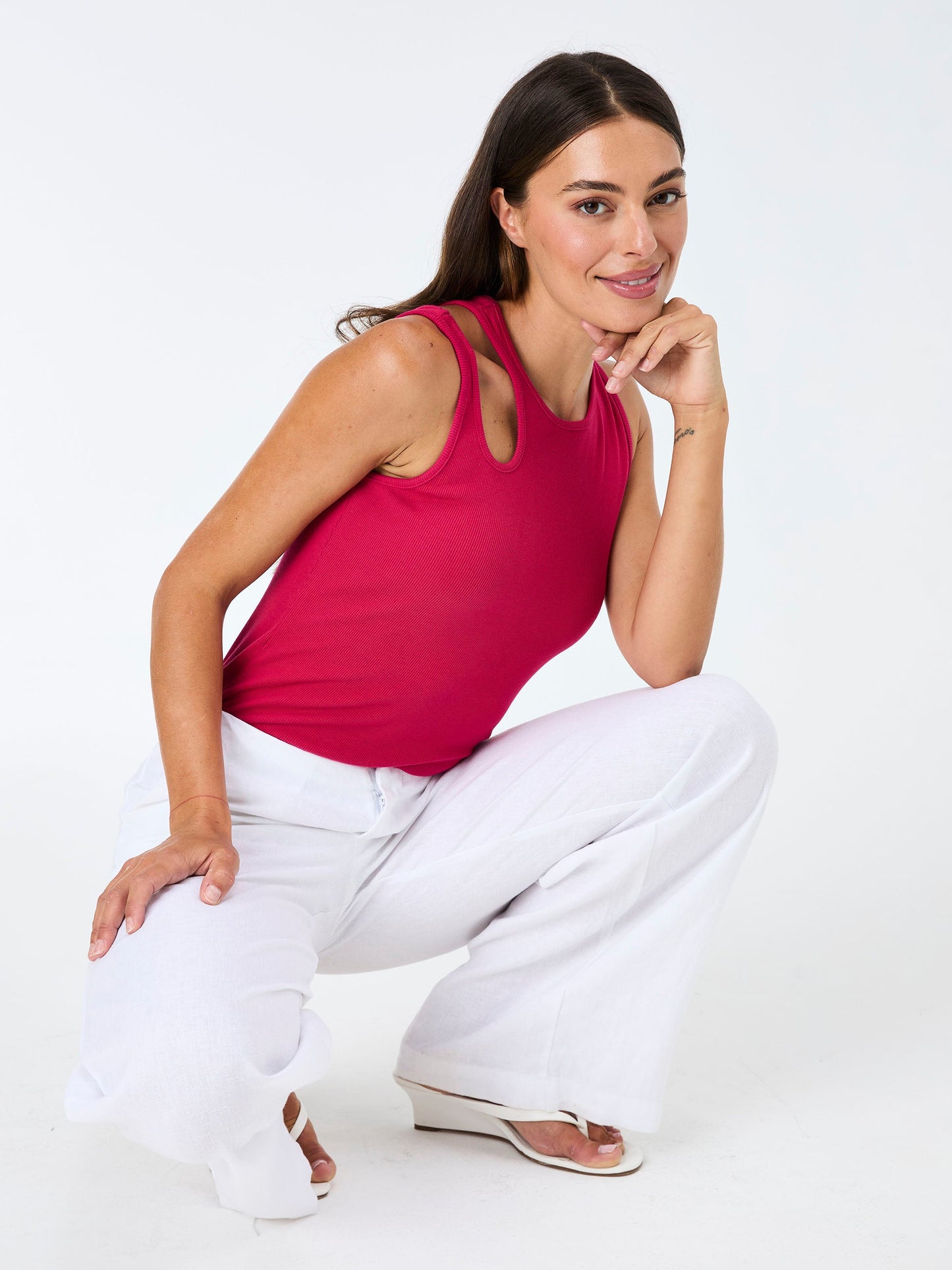 Cut Out Rib Tank - Cerise