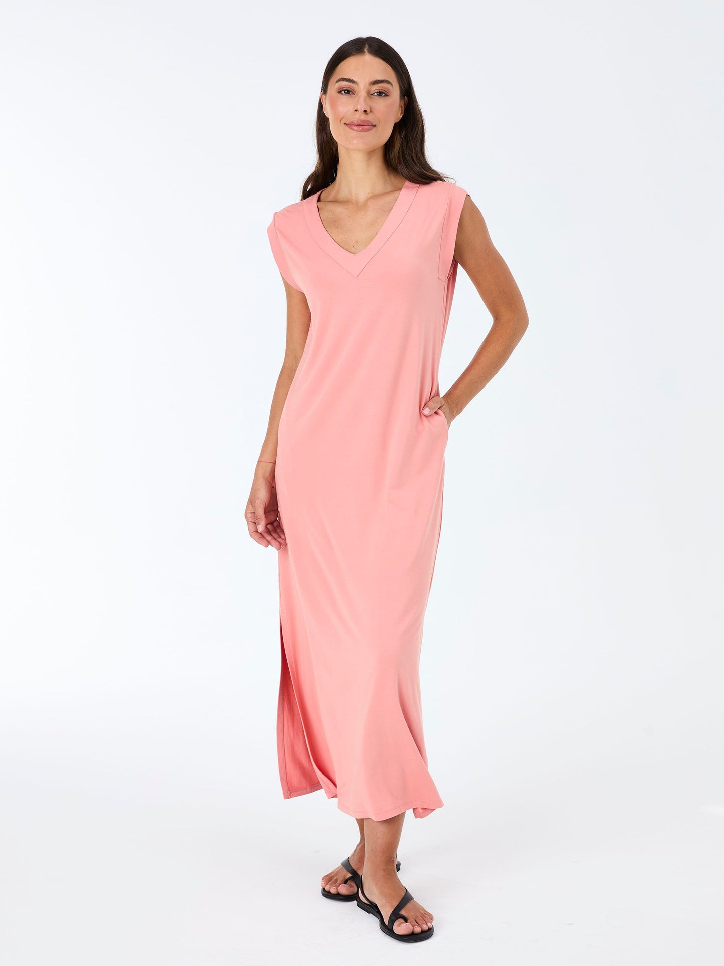Everly V Neck Maxi  Dress - Apricot
