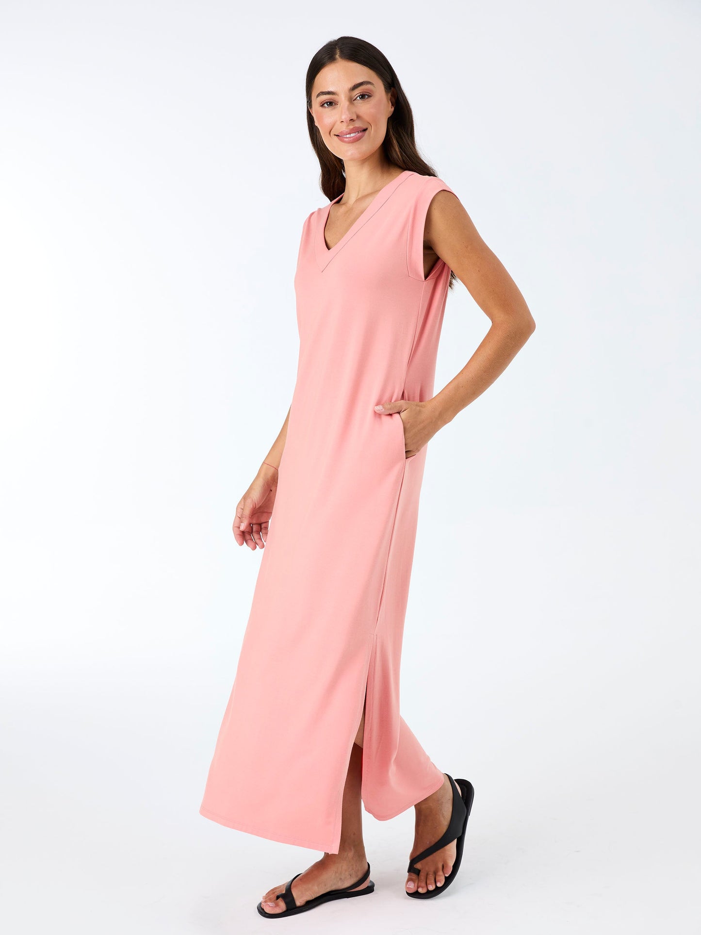 Everly V Neck Maxi  Dress - Apricot