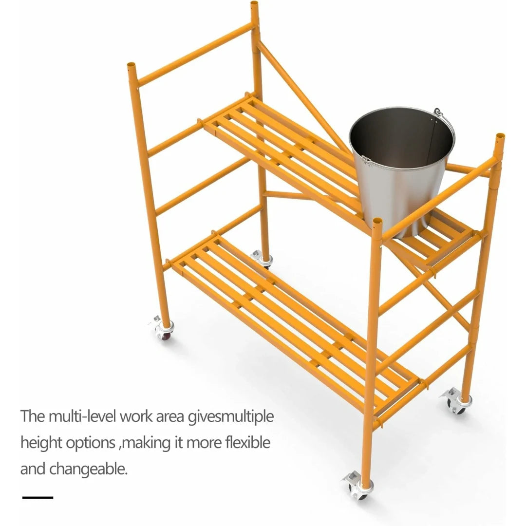Portable Steel Scaffolding Built with Lockable 4-inch Casters and Reinforced Working Platform.800 lbs Weight Capacity.
