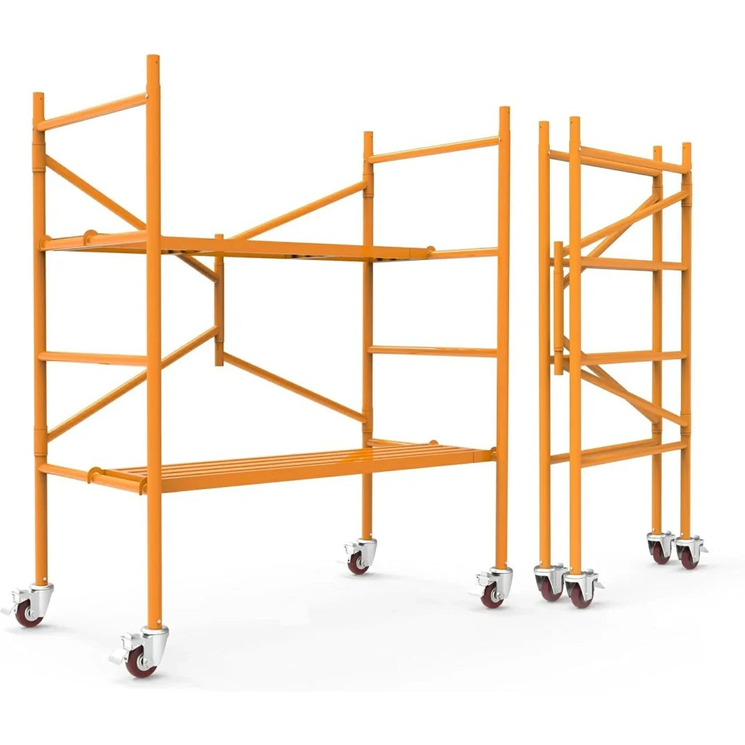Portable Steel Scaffolding Built with Lockable 4-inch Casters and Reinforced Working Platform.800 lbs Weight Capacity.