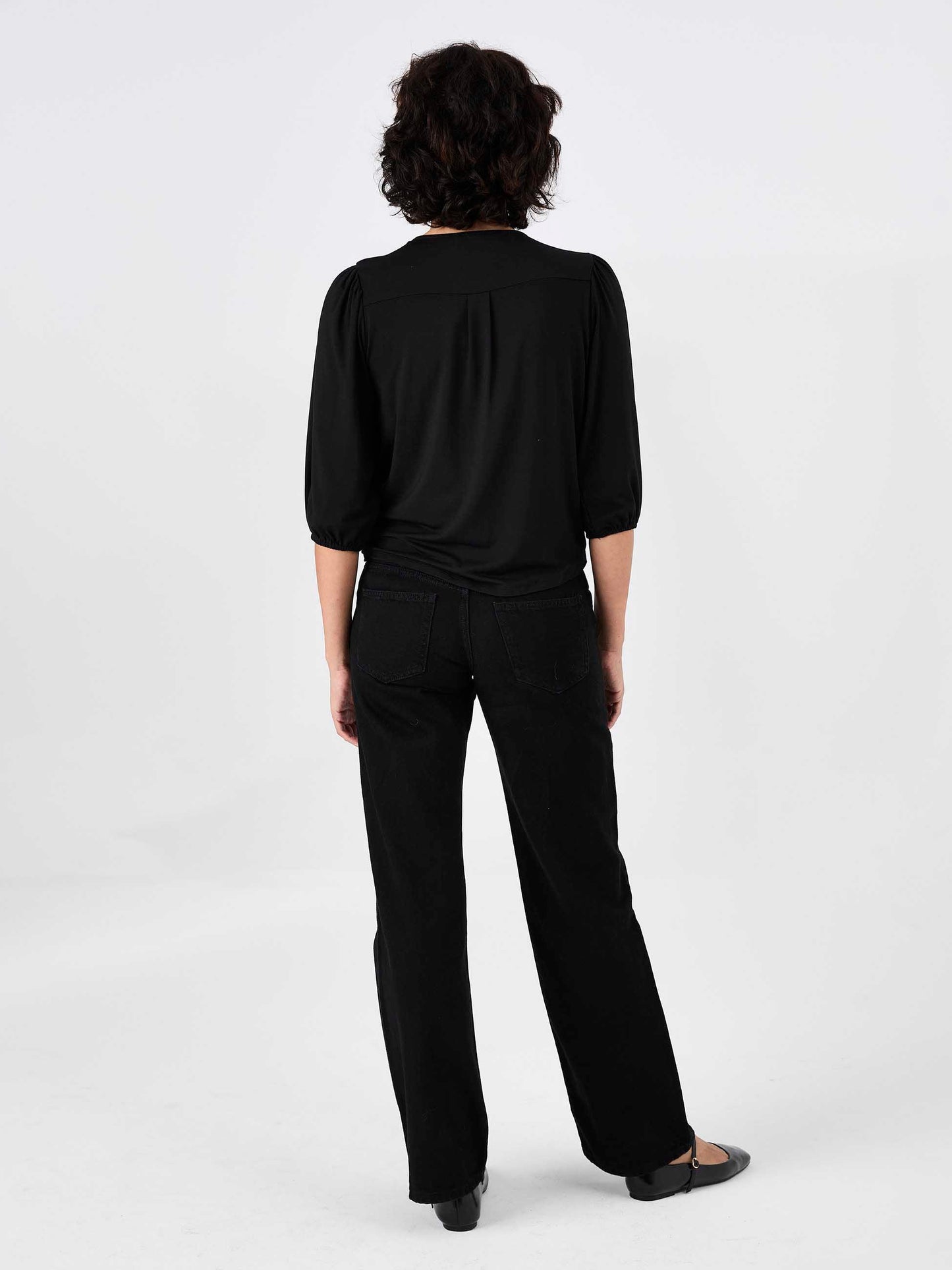 Athena 7/8 Sleeve  Drape Top - Black