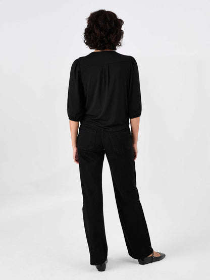 Athena 7/8 Sleeve  Drape Top - Black