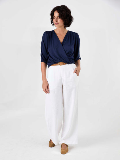 Athena 7/8 Sleeve  Drape Top - Navy