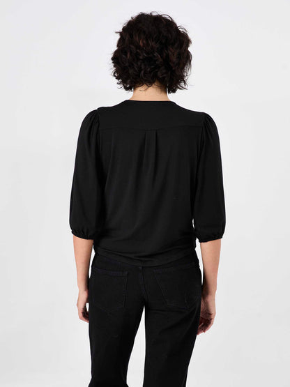 Athena 7/8 Sleeve  Drape Top - Black