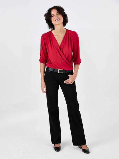 Athena 7/8 Sleeve  Drape Top - Cherry
