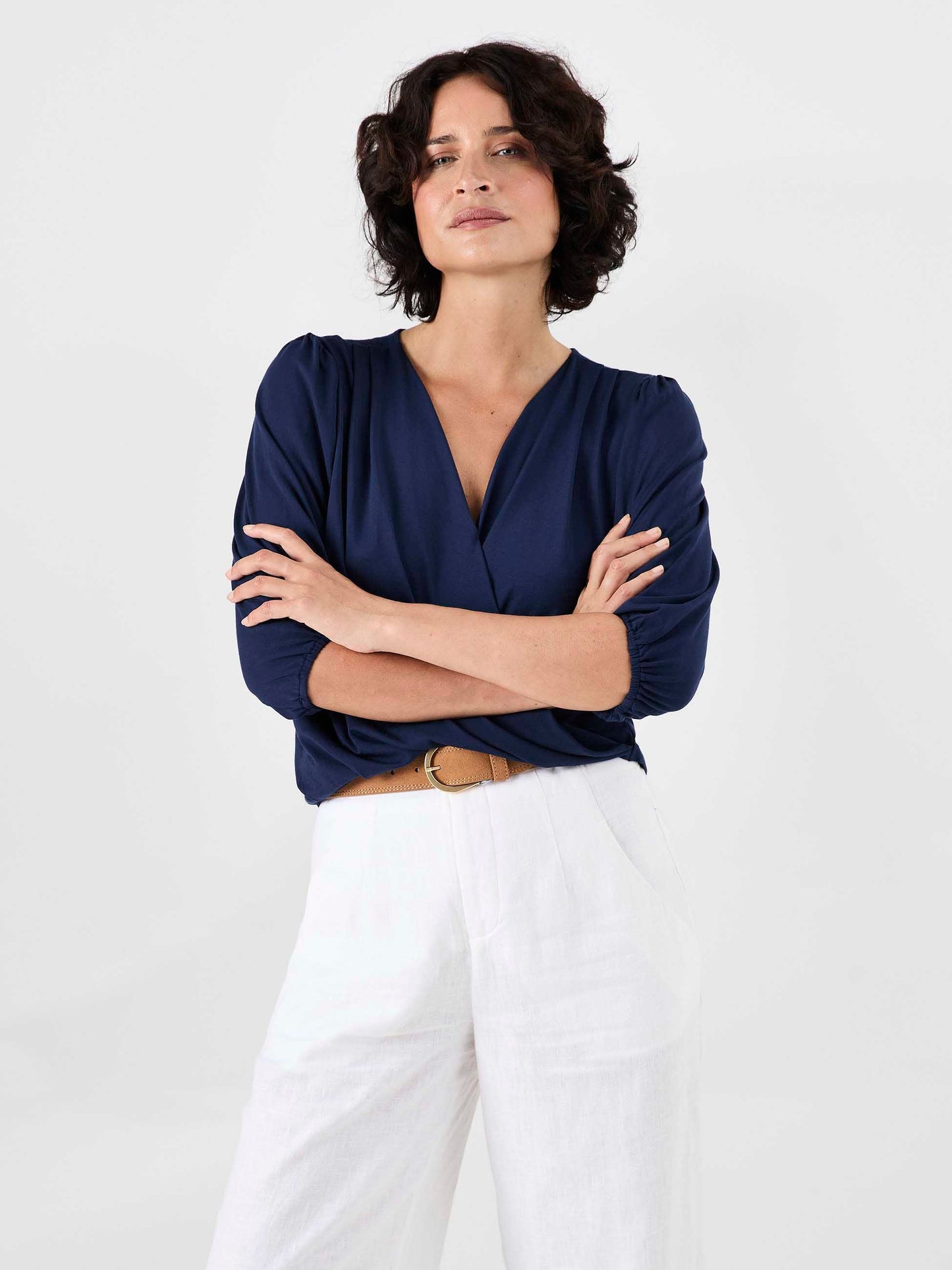 Athena 7/8 Sleeve  Drape Top - Navy