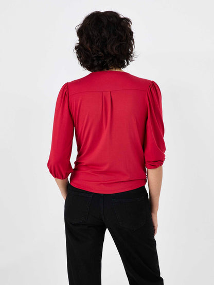 Athena 7/8 Sleeve  Drape Top - Cherry