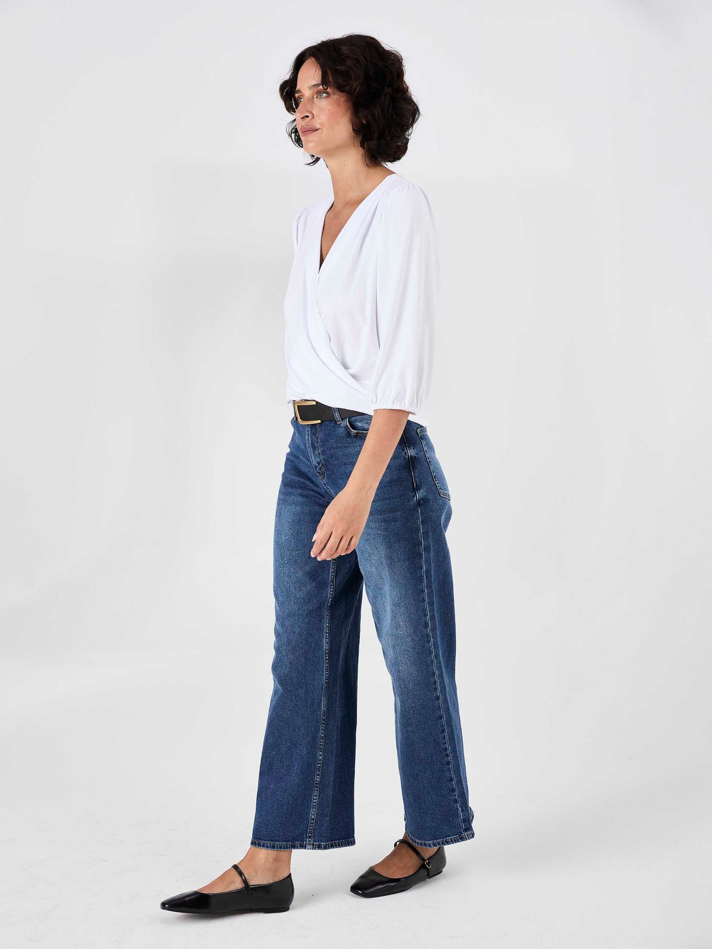 Athena 7/8 Sleeve  Drape Top - White