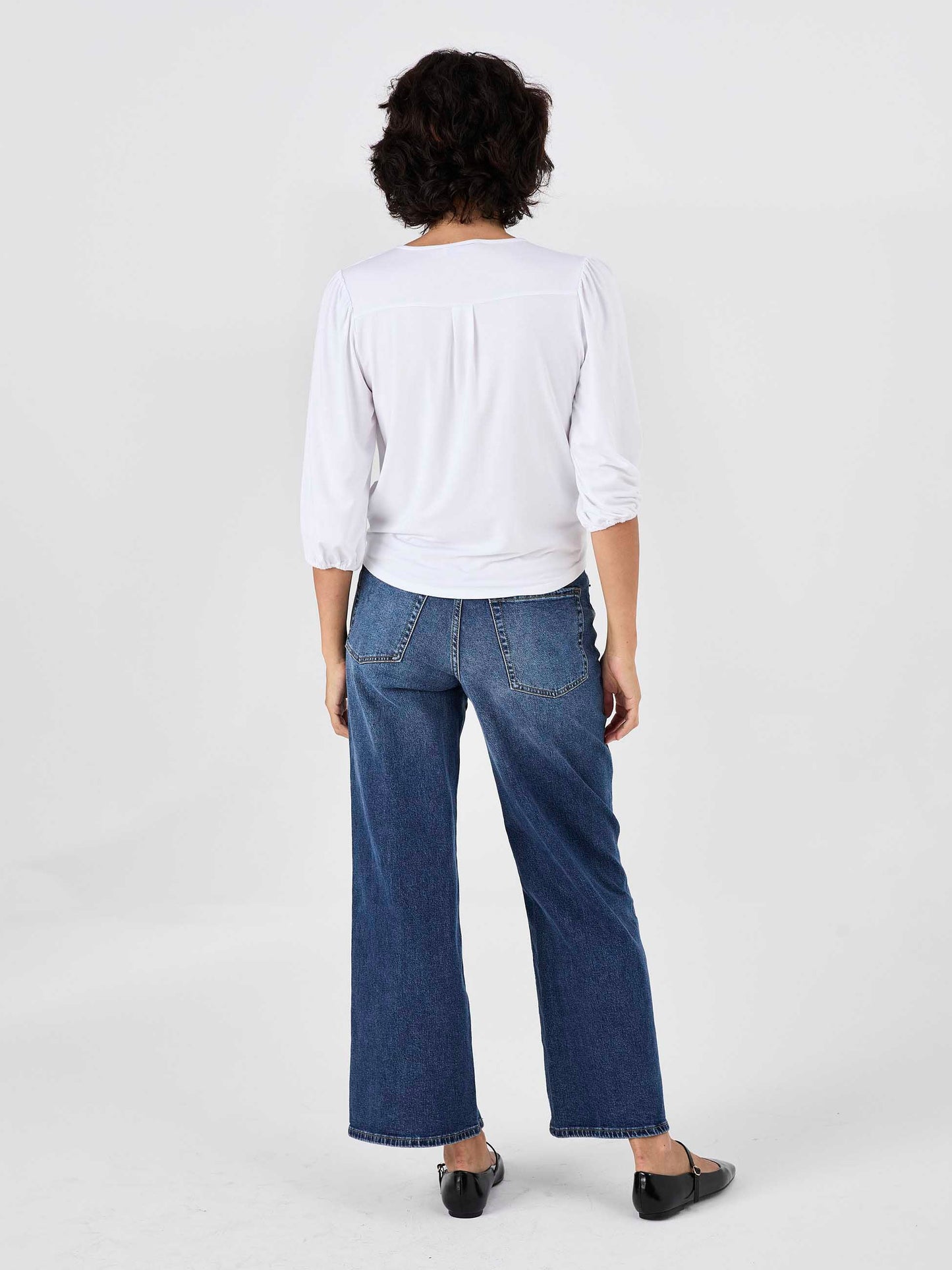 Athena 7/8 Sleeve  Drape Top - White
