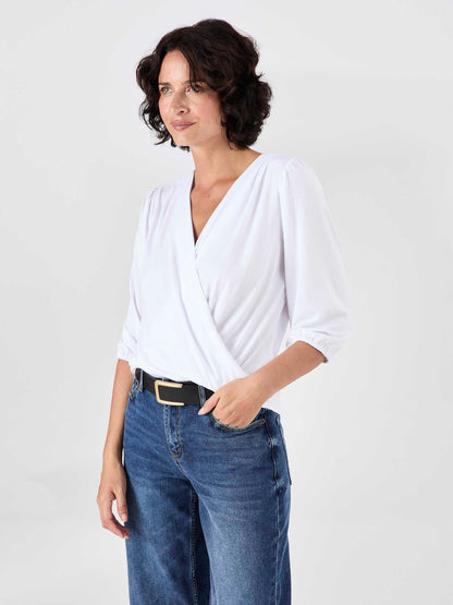 Athena 7/8 Sleeve  Drape Top - White
