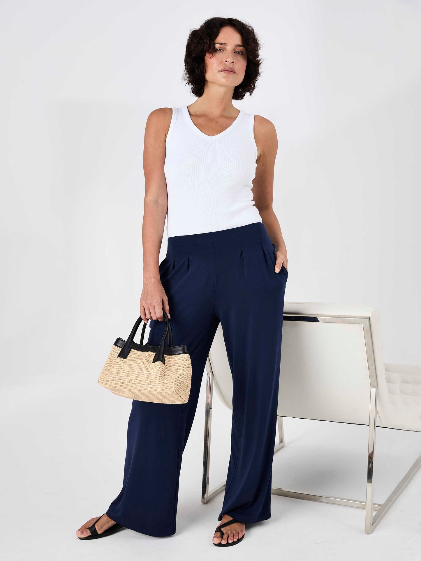 Emery Wide Leg Pants - Navy