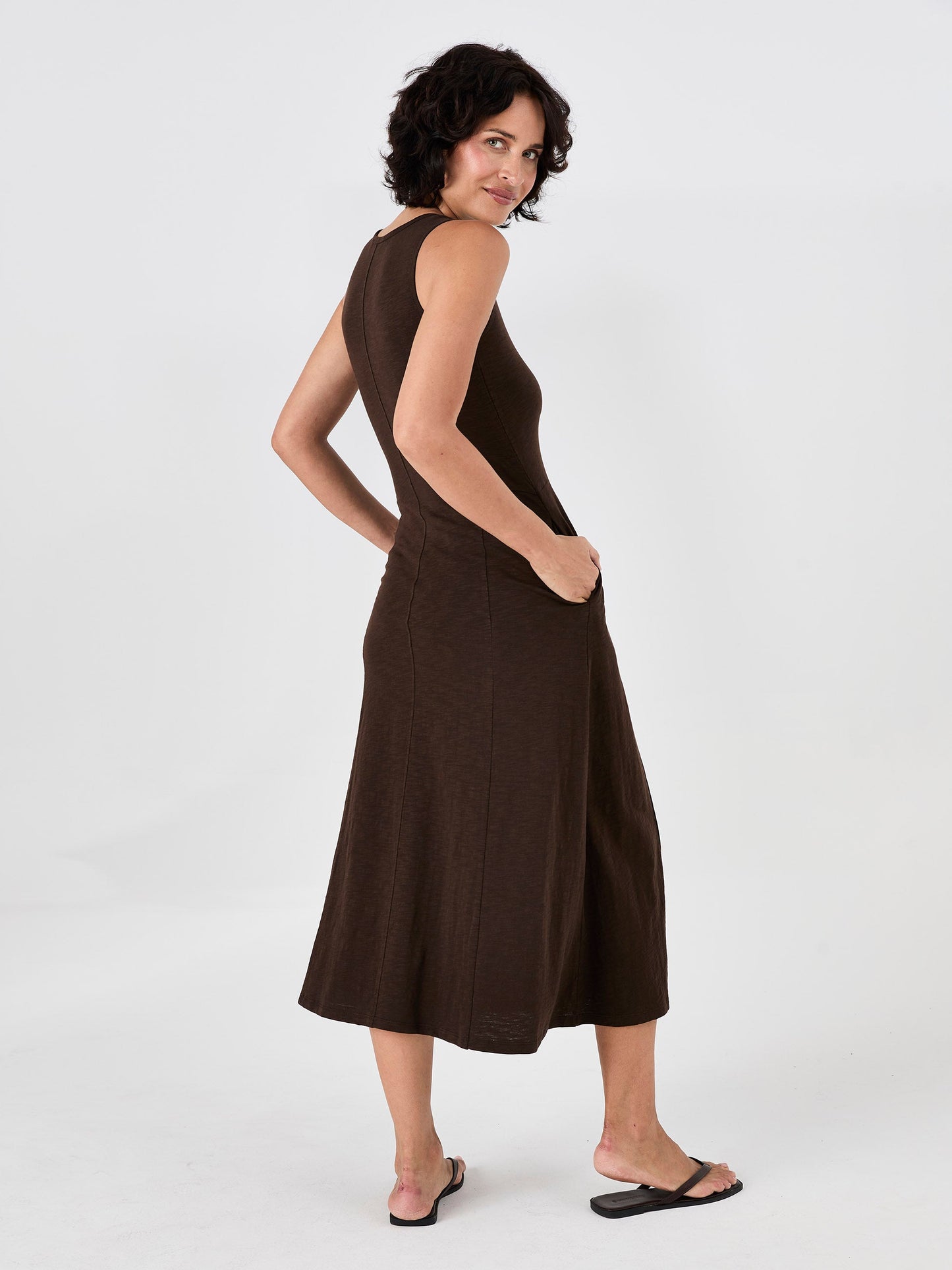 Textured Slub Dress - Coffee Bean