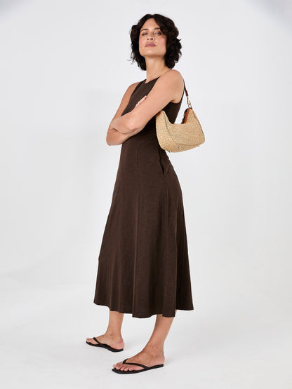 Textured Slub Dress - Coffee Bean