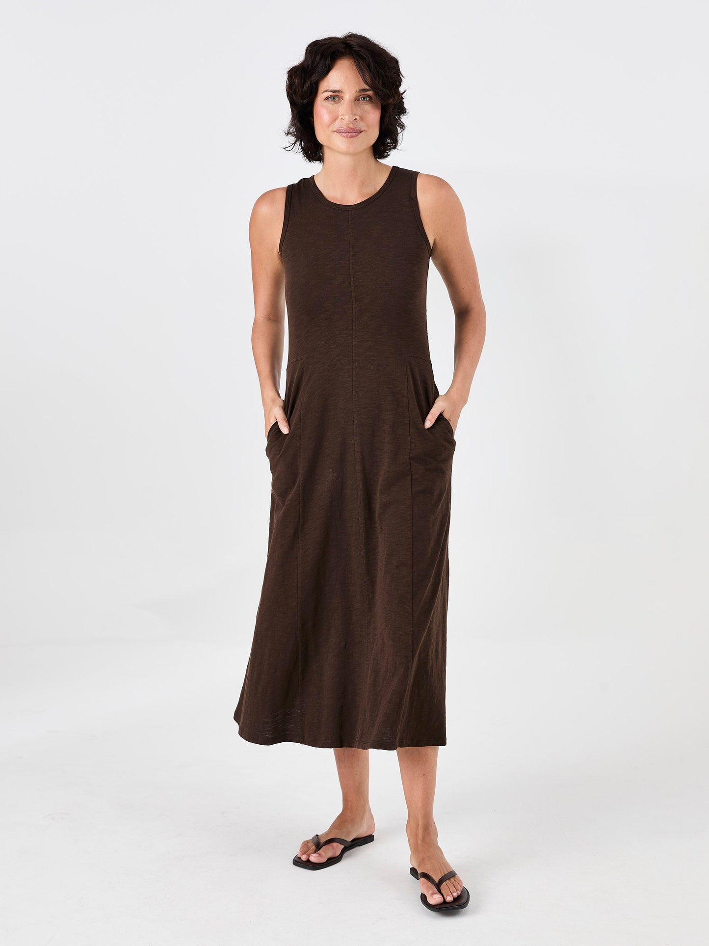 Textured Slub Dress - Coffee Bean