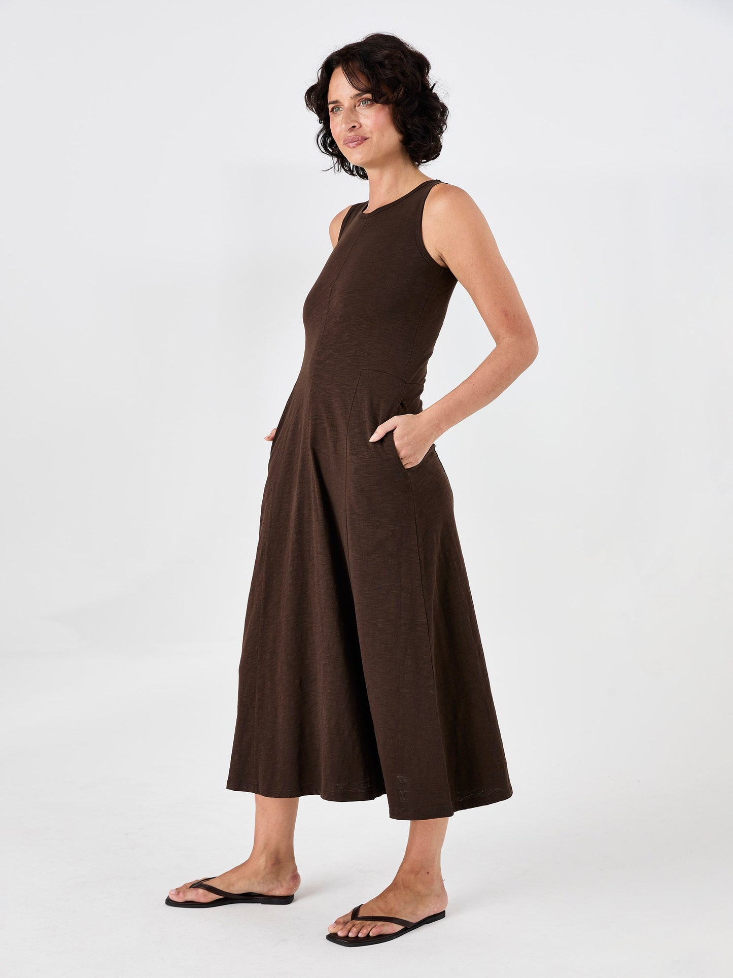 Textured Slub Dress - Coffee Bean