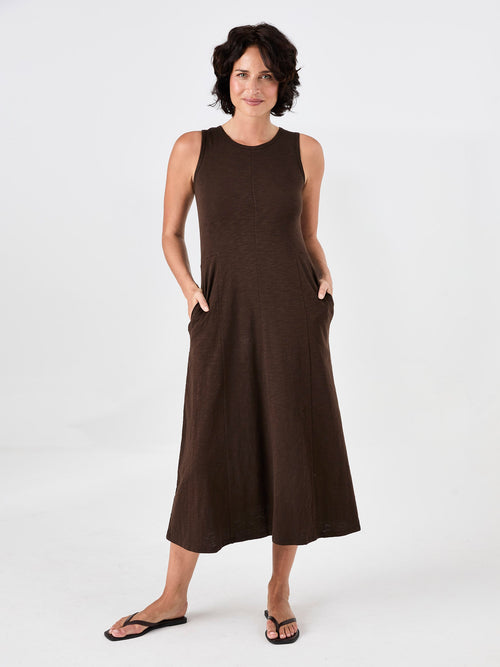Textured Slub Dress - Coffee Bean