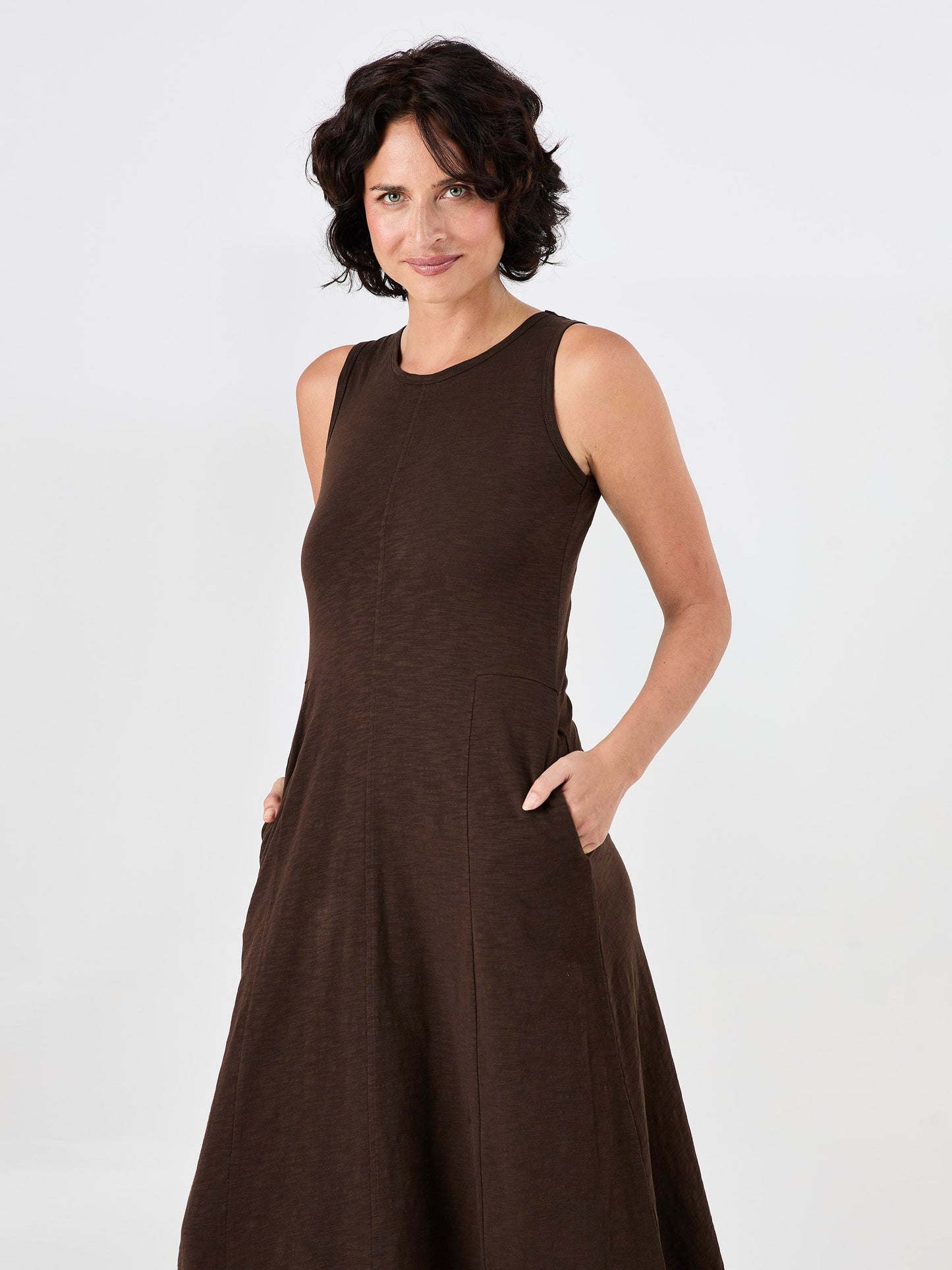 Textured Slub Dress - Coffee Bean